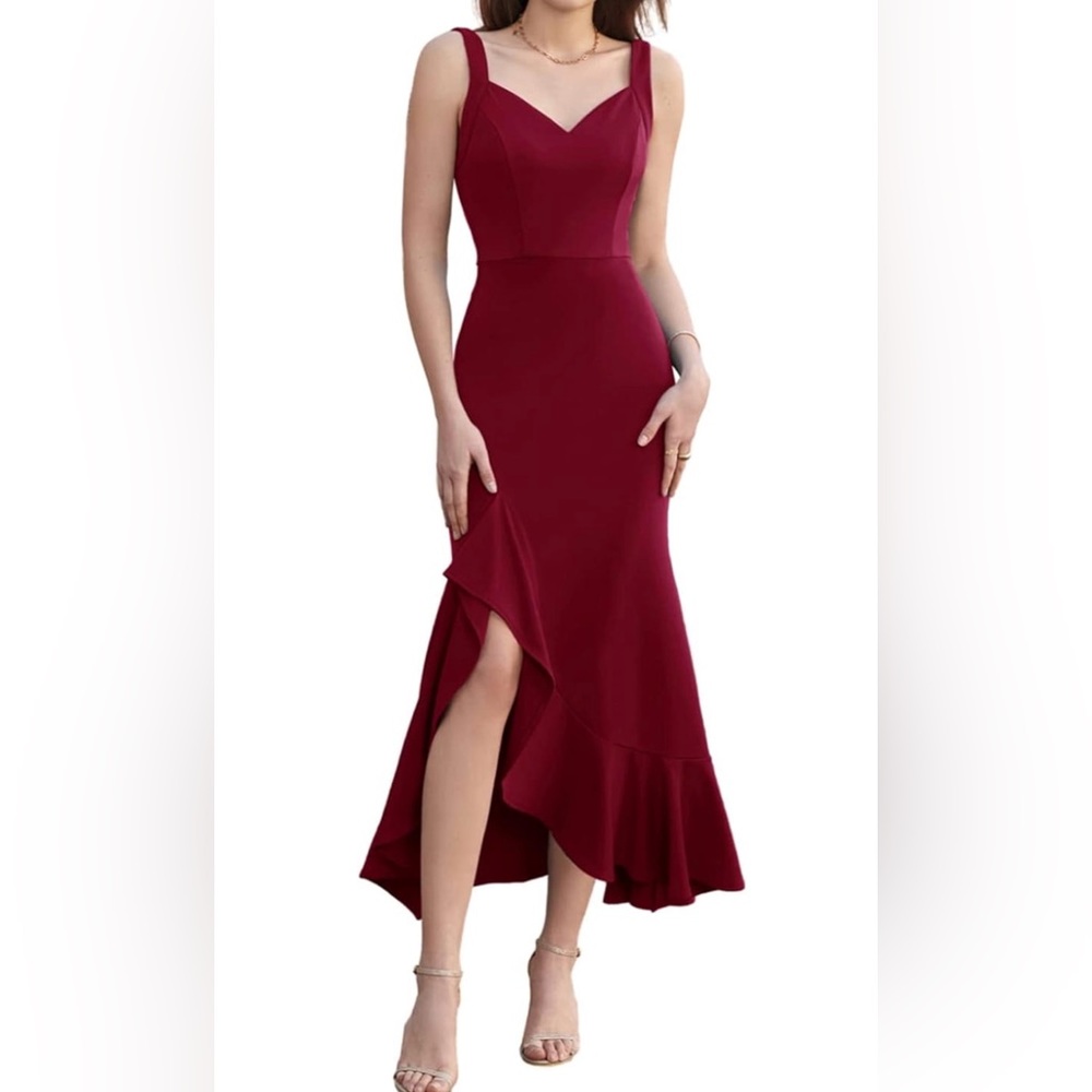 GRACE KARIN Long Maxi Sleeveless V Neck Wine Red Dress - Size Large